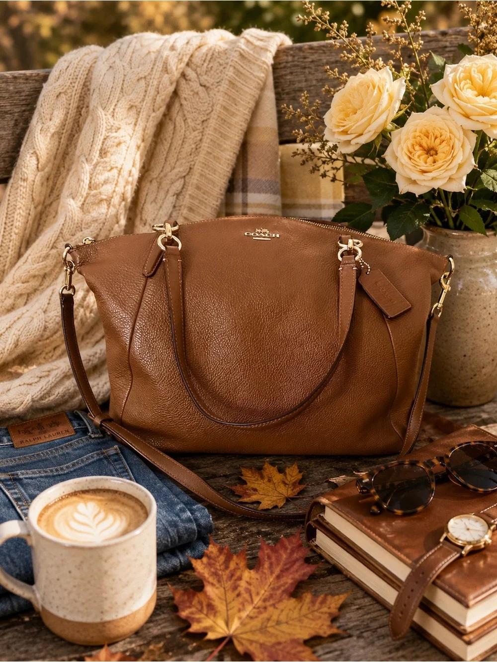 Coach Large Kelsey Satchel in Saddle Brown Pebbled Leather Optional Crossbody
